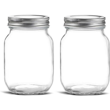 Glass Regular Mouth Mason Jars, 16 oz Clear Glass Jars with Silver Metal Lids ( 2-PACK)