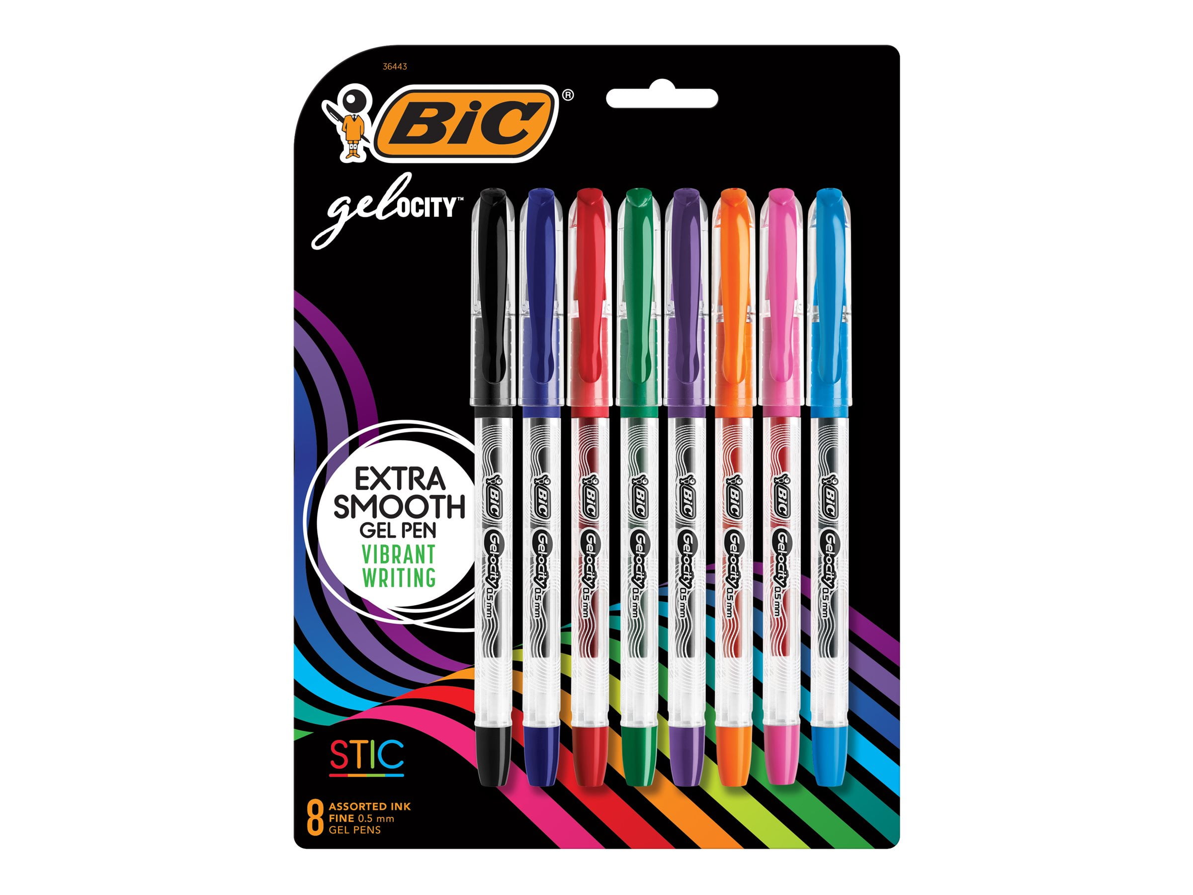 BIC Gel-ocity Stic Gel Pens, Assorted Colors, Fine Point