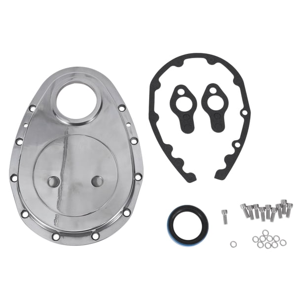 Cubierta de cadena de distribución para Chevy SBC Small Block 265 283 305 327 350 383 Motores Kit de cubierta de cadena de distribución de aluminio pulido con juntas y tornillos