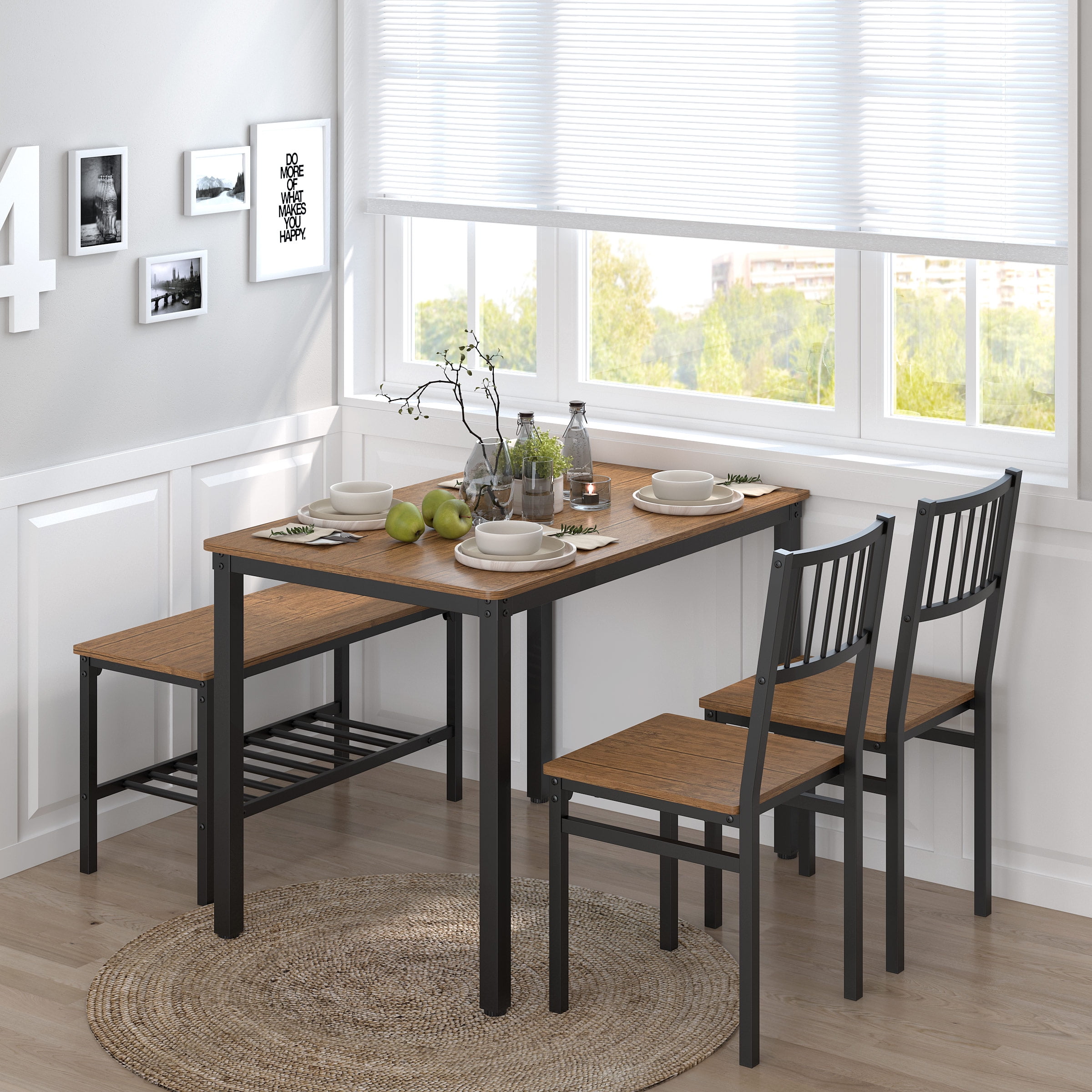 Yoneston 4Piece Dining Table Chair Set with Storage Rack, 43in