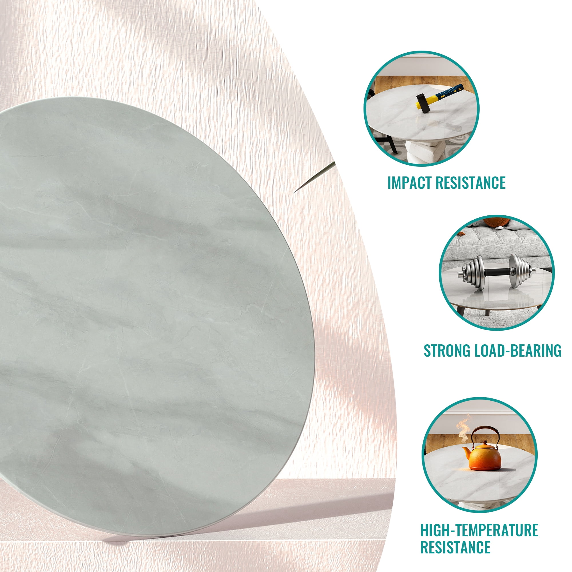 MAYEERTY 32in Round Tempered Glass Table Top, 0.31in Thick Marble Print DIY Replacement Table Cover, Heat & Scratch Proof Desktop for Small Side Coffee Bistro Patio Table