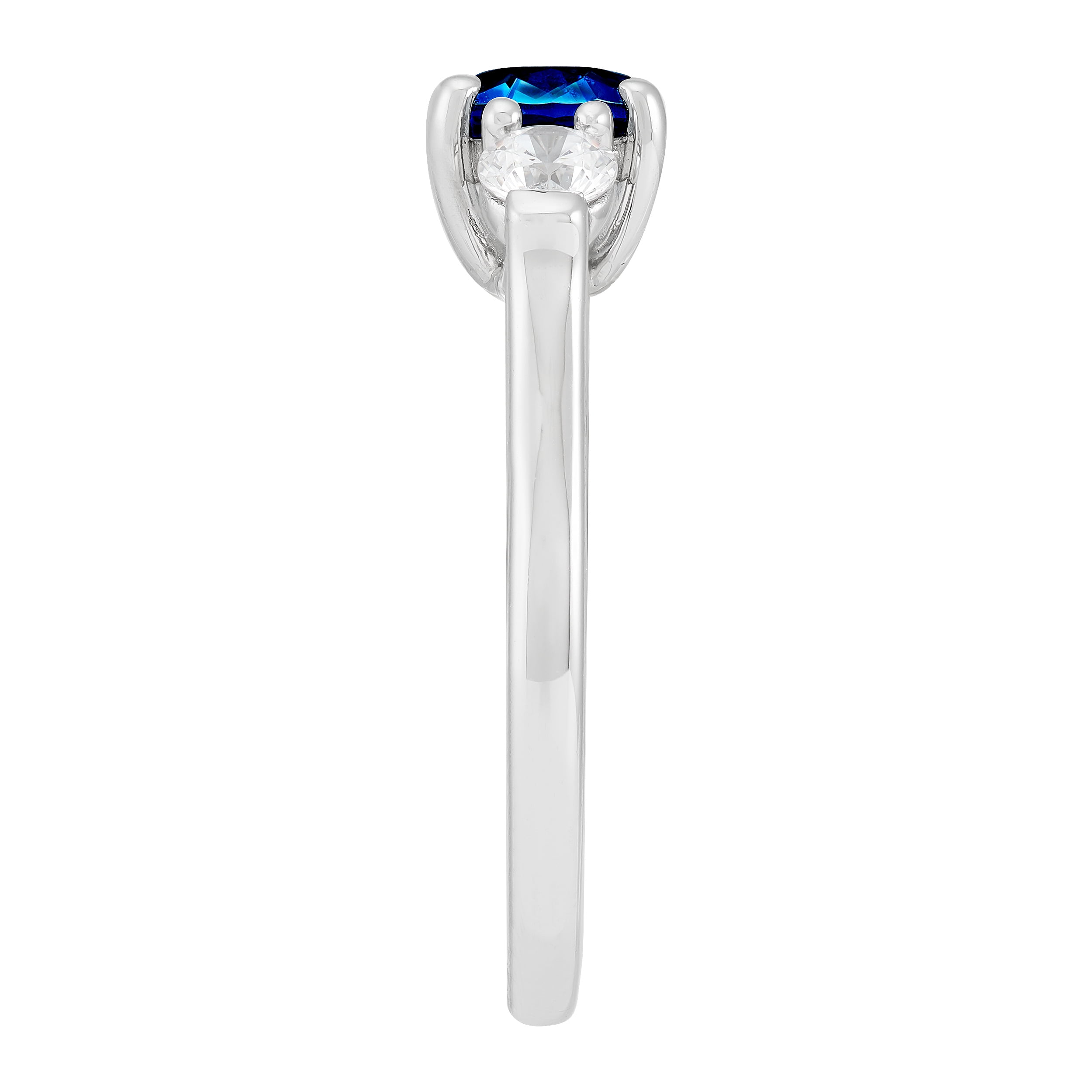 Brilliance Fine Jewelry Oval Created Blue Sapphire and White Cubic Zirconia Ring in Sterling Silver