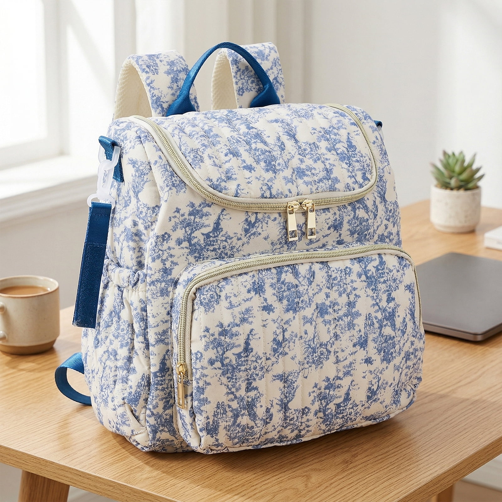 Floral Printed Diaper Backpack for Women, Large Capacity Nursing Bag with Zipper, Portable Bottle & Diaper Storage Bag for Travel Hospital Use (Style 1)