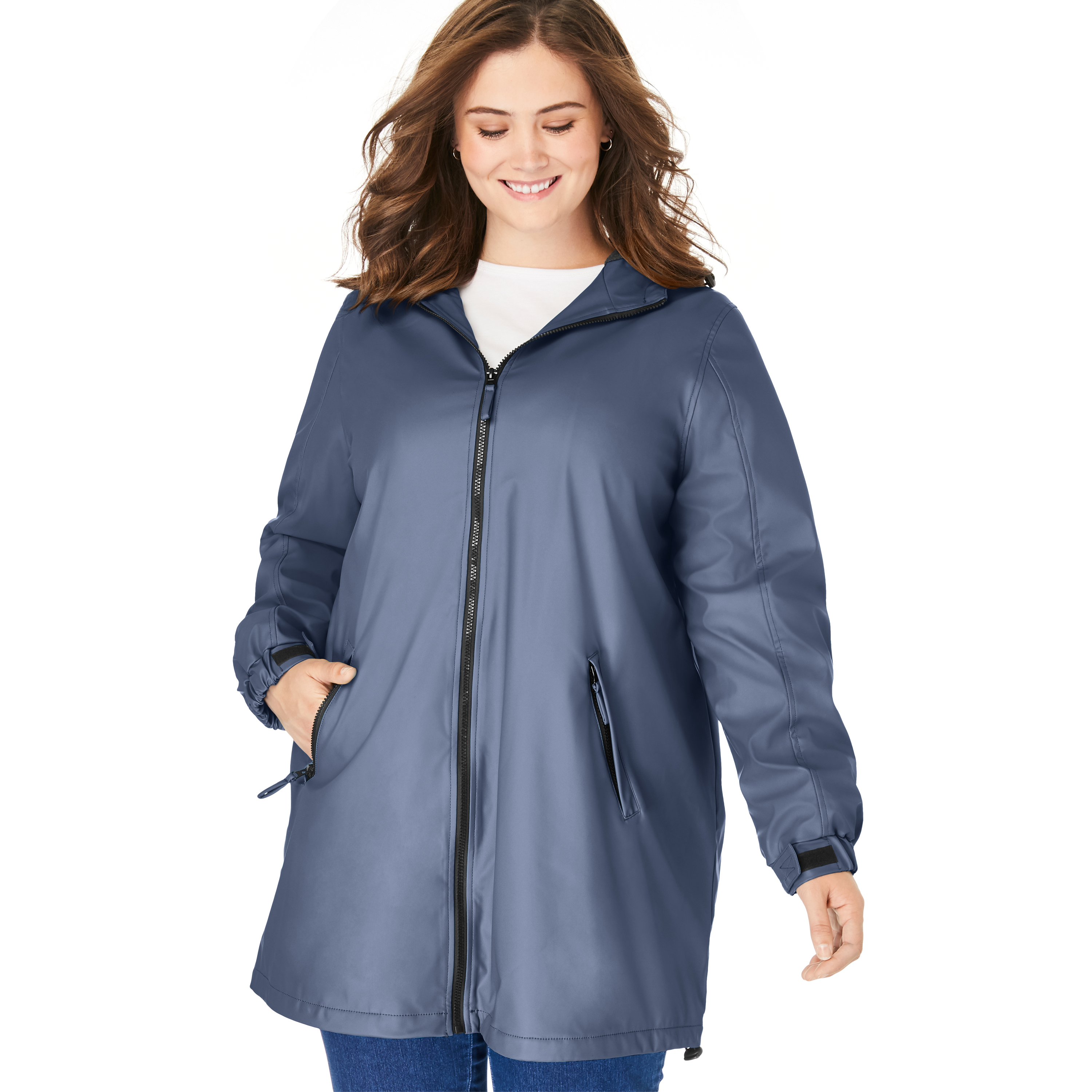 Woman Within Womens Plus Size Hooded Slicker Raincoat