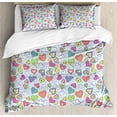 thumbnail image 1 of Valentines King Size Duvet Cover Set, Various Kinds of Hand Drawn Style Colorful Hearts with Wings Arrows and Flowers, Decorative 3 Piece Bedding Set with 2 Pillow Shams, Multicolor, by Ambesonne, 1 of 3