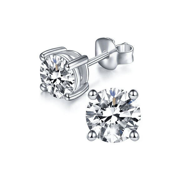 1.00 Ct Round Cut White Sapphire Push Back Stud Earring's 14K White Gold Plated - Anniversary Gift For Her