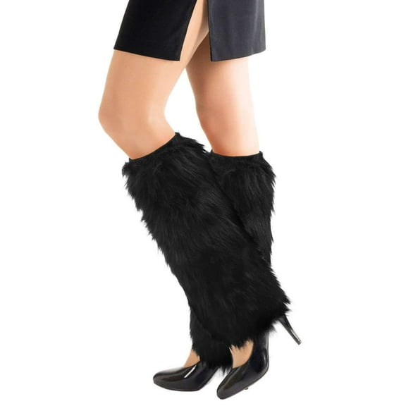 Deago Womens Faux Fur Leg Warmer Winter Sexy Furry Fuzzy Long Boot Cuffs Cover (Black)
