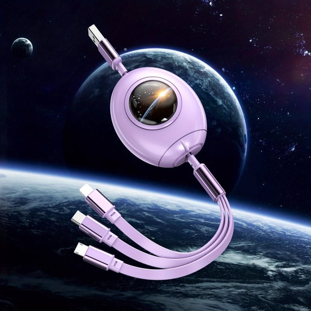 3A Multi-Head Telescopic Charging Cable: Charge Your Devices Simultaneously with the New Space Capsule One Drag!