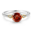 thumbnail image 2 of Gem Stone King 925 Silver and 10K Yellow Gold Red Garnet and White Lab Grown Diamond 3-Stone Engagement Ring for Women (1.23 Cttw, Gemstone January Birthstone, Size 6), 2 of 4