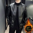 thumbnail image 1 of Men SprAutumn Thin Style Motorcycle Leather Jacket Fashionable Motorcycle Leather Jacket Fabric Soft Version Slim Simple Coat Black1 L, 1 of 6