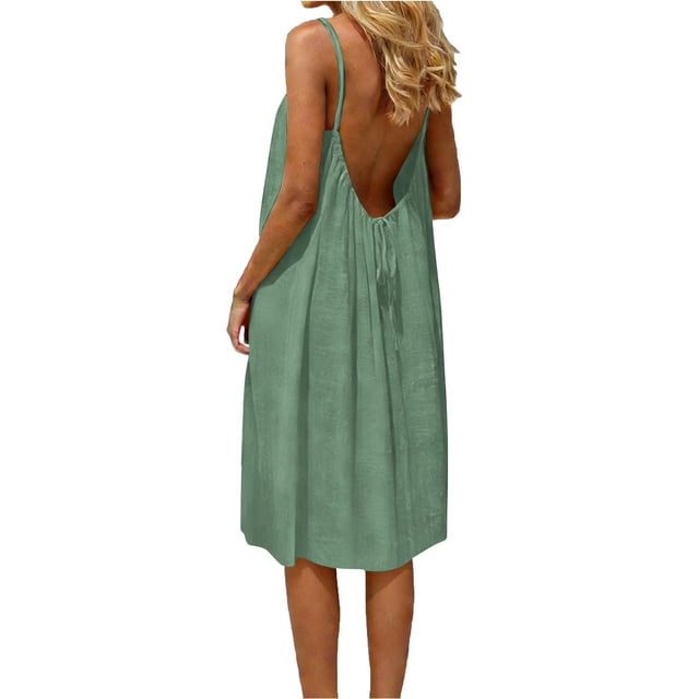 Chemise de Nuit pour Femmes, Robe Décontractée Unie Sans Manches à Col Rond et Dos Nu, Robe Douce pour la Maison Ou les Vacances