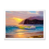 Designart 'Sunrise Glow On The Sea Waves V' Nautical & Coastal Framed Art Print