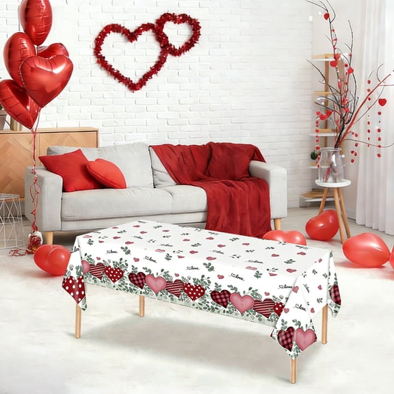 Valentine's Day Tablecloth Rectangle red Love Heart Table Cloth Plastic DisposableTable Covers for Valentine's Day Party Supplies Picnic Dinner Decor,108 x 54 Inch