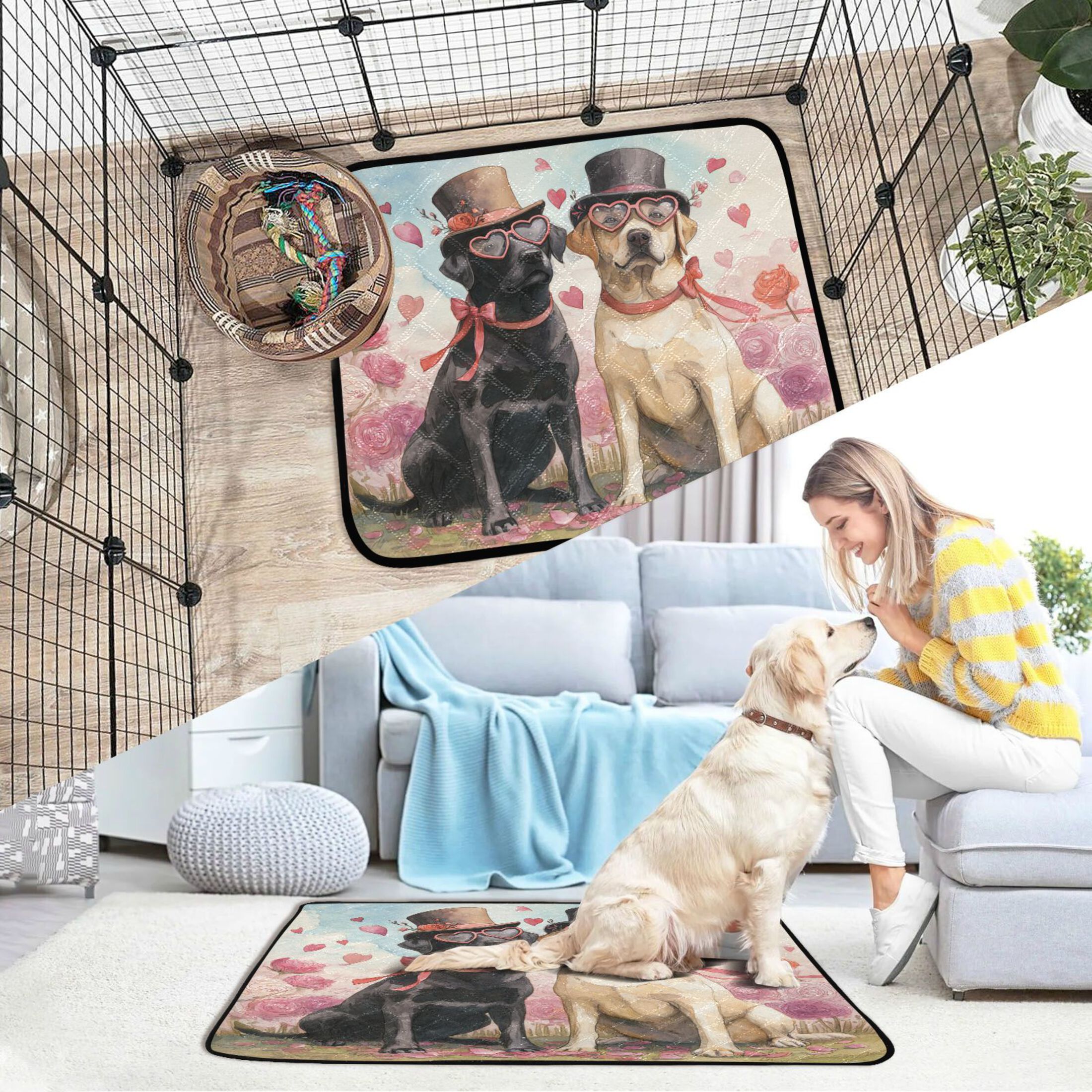 Qxltty Labrador Dogs Cat litter Pads Pet Set of 2 Diaper Mats Center Anti-leakage Layer Absorbent Soft and Comfortable