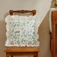 thumbnail image 4 of HOZADOIE Ruffled Pillowcase Bedding Ruffled Pillow Cover Green Pattern Pillow Cover Living Room Sofa Waist Pillow Bedside Pillow Cover Invisible Zipper 17.7X17.7 Inches, 4 of 6