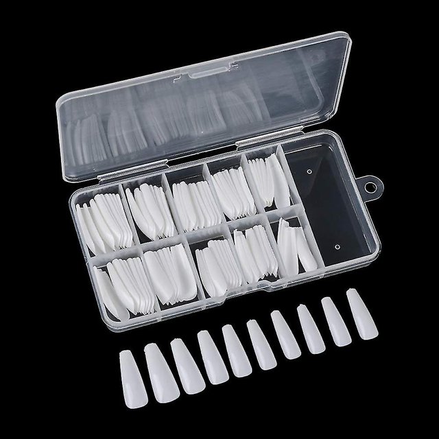 100pc Coffin Press On Nails Puntas de uñas postizas largas de bailarina, 11 Feliz Sencillez