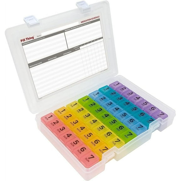 Pill Thing 7-Day Weekly Pill Box Organizer Case, Secure Small Travel Container with Medication Schedule