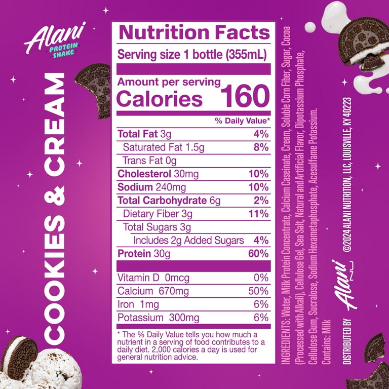 Alani Nu Protein Shake, Cookies & Cream, 12 fl oz, Bottle, 30g