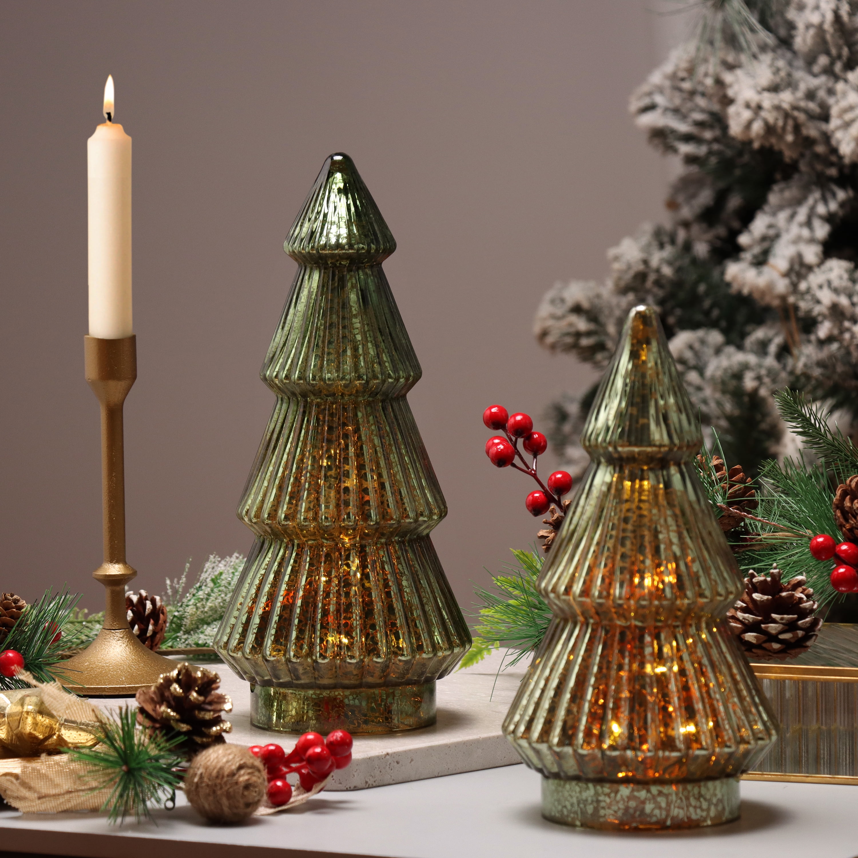 Better Homes & Gardens 12‘’  Decorative Tabletop Christmas Tree in Mercury Ribbed Green Glass, Large