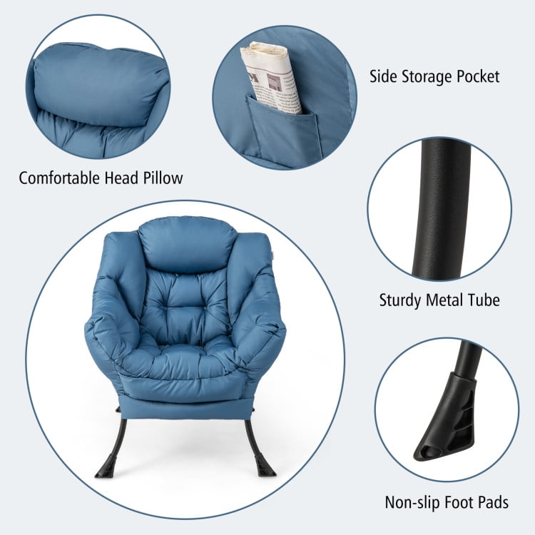 Finihen Recliner Chair with Ottoman Footrest, Modern Accent Sofa Chair with Folding Footrest and Side Pocket, for Living Room, Bedroom, Navy Finihen Recliner Chair with Ottoman Footrest, Modern Accent Sofa Chair with Folding Footrest and Side Pocket, for Living Room, Bedroom, Navy