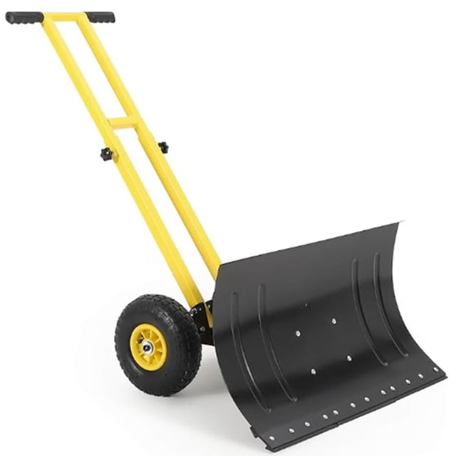 Ourlova Pelle à Neige Roulante Robuste 29 X 14 Po avec Roues, Angle et Hauteur Réglables à 5 Positions, Pousse-Neige Compact à Doubles Accoudoirs (Jaune + Noir)