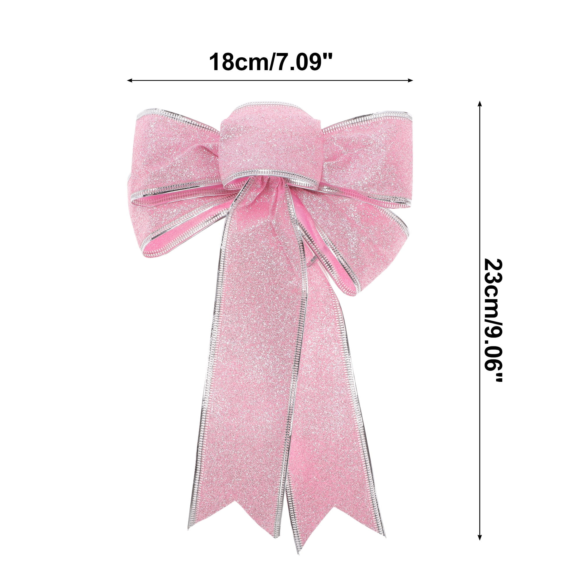 Unique Bargains Fabric Gift Bow Decoration 7.09"x9.06" 2 Pcs Silver Tone Pink