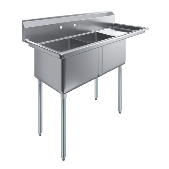 18″ x 18″ x 12″ with 18″ Right Drainboard Two Compartment Stainless Steel Commercial Kitchen Prep & Utility Sink | NSF
