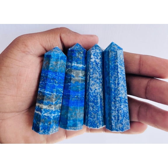 2Pcs Set Lapis Lazuli Crystal Tower, LargeLapis Lazuli Crystal Point, Lapis Lazuli Obelisk, Natural Lapis Lazuli Crystal Wand, Crystal Tower, 2.5-3.5"