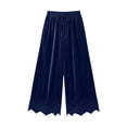 thumbnail image 5 of Karymi Jean Shorts Solid Velvet Wide Leg Long Pants, Elastic Drawstring High Waist Trousers, Hollow Lace Scalloped Hem Side Pockets Palazzo Pants Women's Shorts, 5 of 8