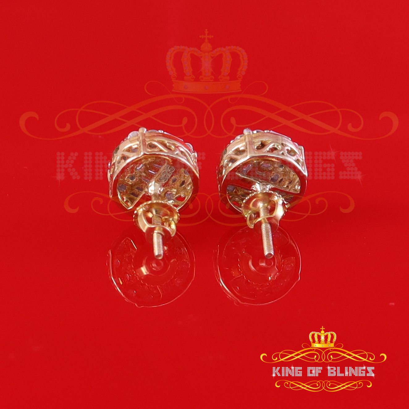 King of Bling's Mens/Womens 925 Silver Yellow 1.50ct VVS 'D' Moissanite Stud Round Earrings