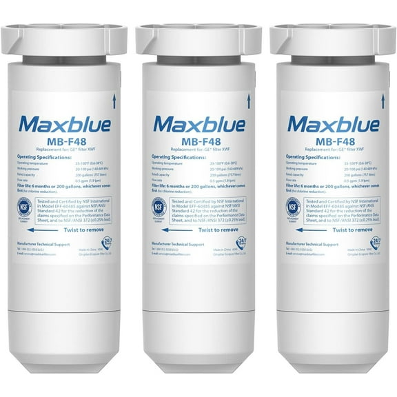 Maxblue MB-F48 Replacement for GE® XWF, WR17X30702, NSF Certified Refrigerator Water Filter, 3 Filters