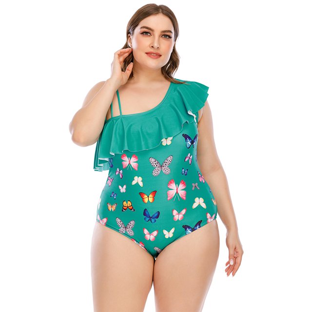 Traje de baño de un hombro de talla grande para mujer Bikini con volantes Ropa de playa Traje de baño Fridja nalpqowj23809