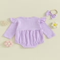 thumbnail image 3 of Infant Baby Girl Boy Rompers Newborn Long Sleeve Jumpsuits Bodysuits with Headband Set, 3 of 7