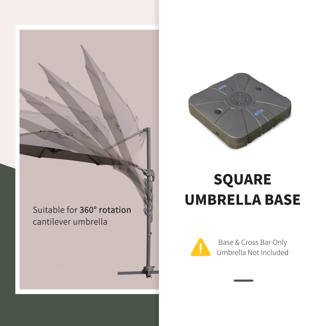 Heavy Duty Cantilever Umbrella Base with Wheels for Easy Moving, 330 lb Sand or 249 lb Water Weight Capacity, Square Patio Umbrella Stand for Outdoor Garden and Backyard