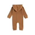 thumbnail image 3 of Douhoow Baby Boy Hooded Bodysuit Fall Solid Front Single Breasted Waffle Romper, 3 of 8