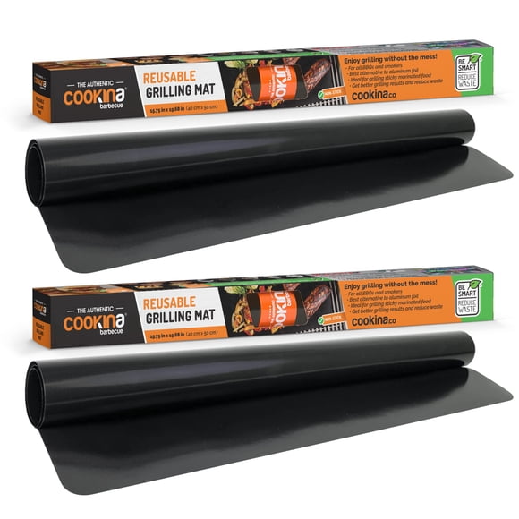 COOKINA BBQ Reusable Grill Mat (Pack of 2) - 100% Non-Stick, Easy to Clean Grilling Sheet for Smokers, as well as Gas, Charcoal an