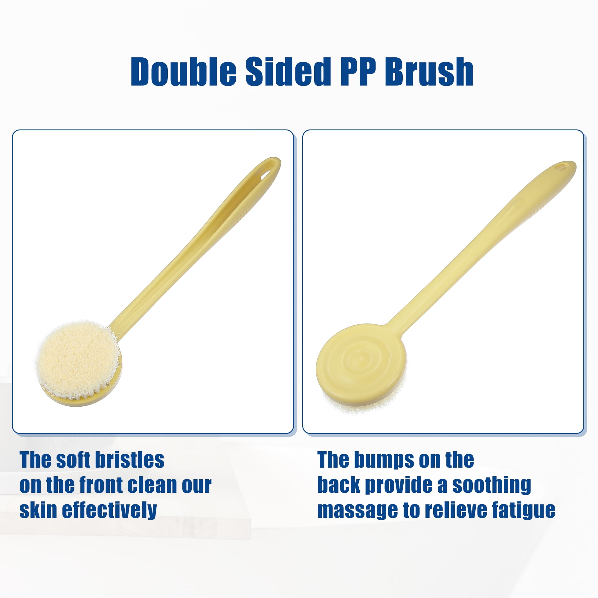 Unique Bargains Body Bath Brush Back Scrubber with Long Handle Beige