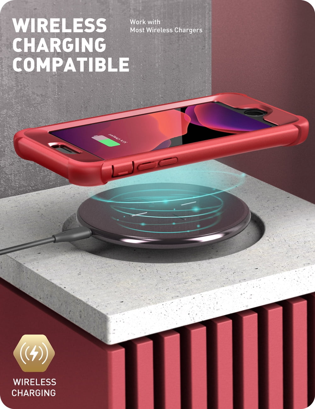 i-Blason Ares Clear Series Designed (Built-in Screen Protector) Full-Body Rugged Clear Bumper Case for iPhone SE 2020/ iPhone 8/ iPhone 7 (Red)