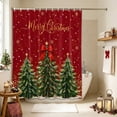 thumbnail image 5 of Bedliving Christmas Shower Curtain for Bathroom, Red, Gold Merry Christmas Lettering, Snowy Trees, Red Bow, Waterproof Fabric, 12 Hooks, 72"x72", 5 of 9