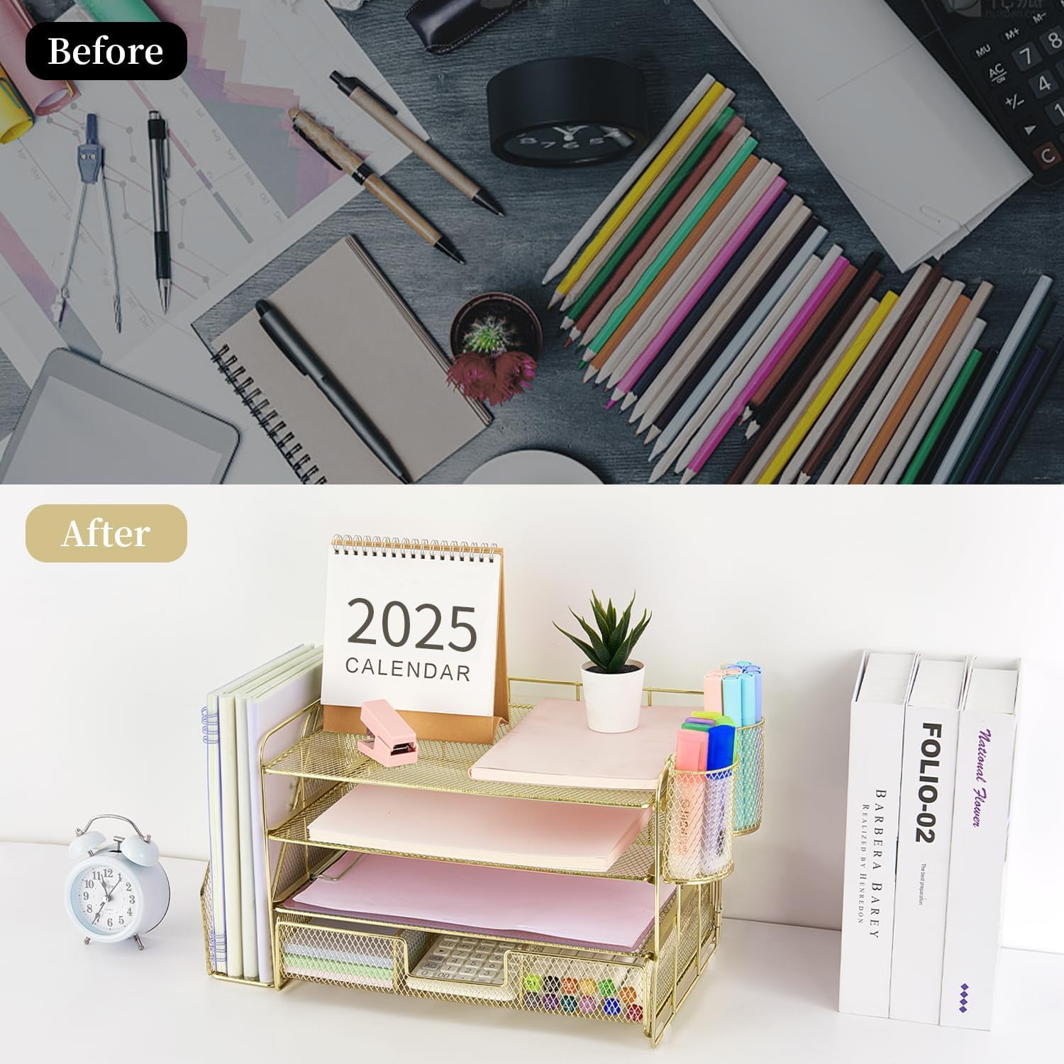 Desk Organizers and Accessories with File Holder, Desk Accessories & Workspace Organizers with Drawer and  Pen Holder, Paper Organizer for Office Supplies