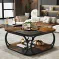 thumbnail image 3 of Square Coffee Table with 2 Tiers, 40 inches Low Farmhouse Coffee Table with Wood Storage Shelf, 3 of 6