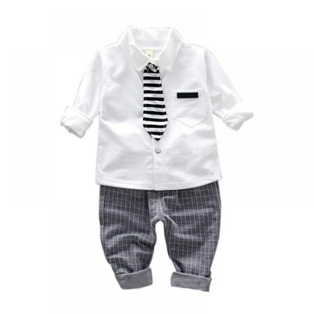 

Boys Shirt with Tie + Plaid Trousers Infant Toddler Autumn Thicken 2-piece Suit