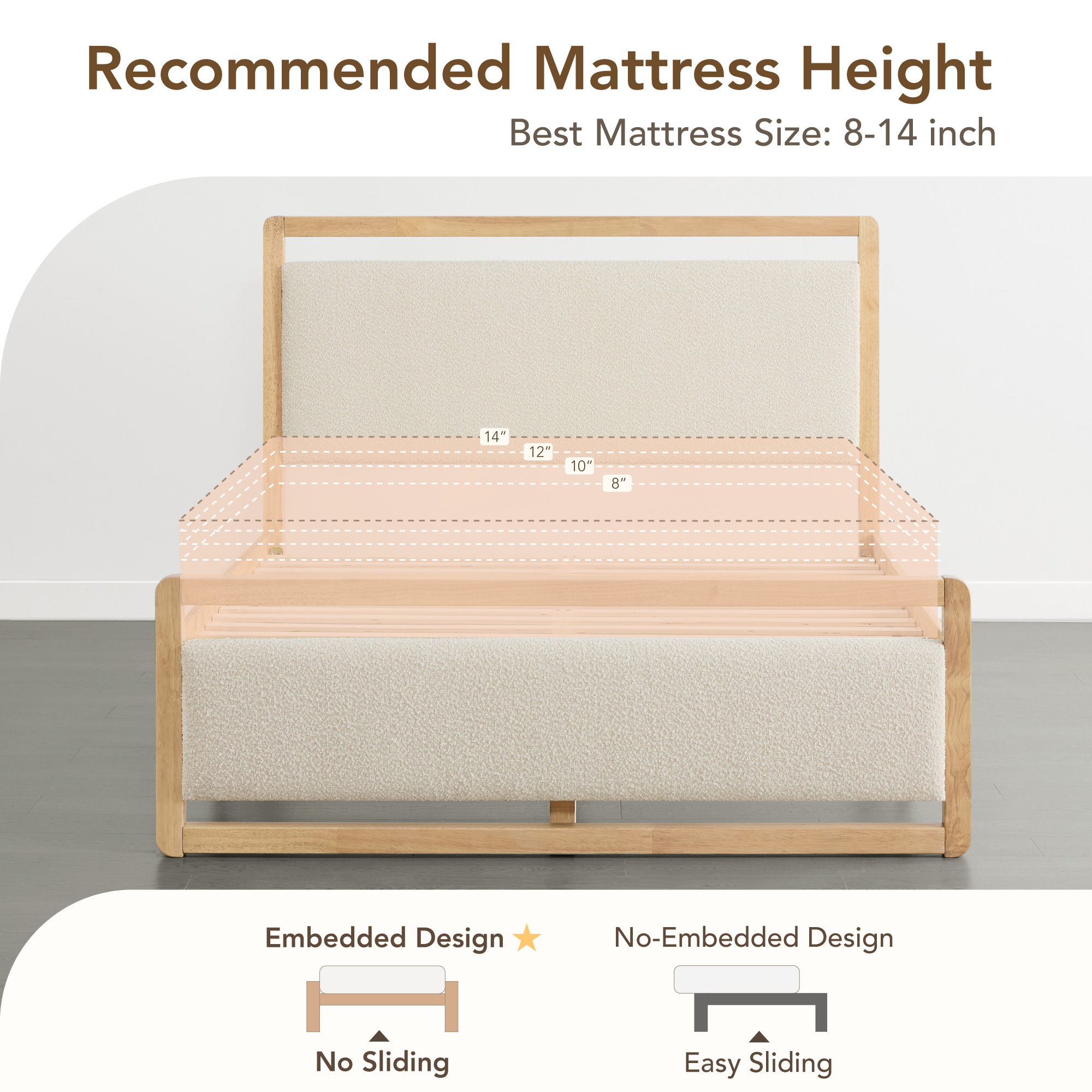 Spruce & Spring Modern Upholstered Platform Bed Frame with USB and Type-C Charging Khaki, Full