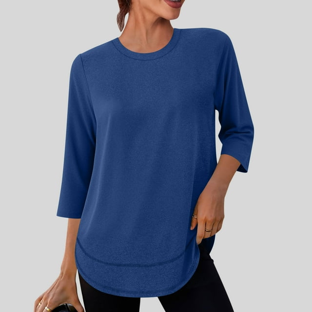 Wensltd Womens Workout Tops 3/4 Sleeve V Neck Shirts Trendy Spring Summer Tees Tunic Blouses