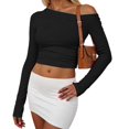 thumbnail image 4 of GEWSEY Womens Off The Shoulder Tops Long Sleeve Going Out Basic Shirts Cute Y2K Fall Trendy Fashion 2025 (Black, XL), 4 of 7
