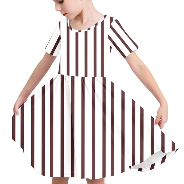 Odeerbi Niñas de Verano Vestido de Línea A Rayas Vestido de Columpio Vestido Elástico de Manga Corta Para Niños