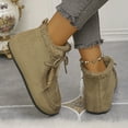 thumbnail image 4 of Rokment Winter Snow Boots for Women with Fleece Lined Warm Fashion Casual Suede Flat No Heel Walking Ankle Booties Khaki Size 9.5, 4 of 6