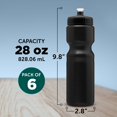 thumbnail image 5 of Water Bottles with Push Cap 28 oz. Set of 6, Bulk Pack - Reusable, Great for Gym, Hiking, Cycling, School - Black, 5 of 5
