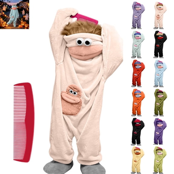 Silly Goofy Onesie for Kids- Frog Onesie Funny Monster Pajamas Fleece Jumpsuit Hooded 2026 Fashion Cozy Relaxed Fit Plush Loungewear,with Comb and Shoes Included Beige 4-5 Years