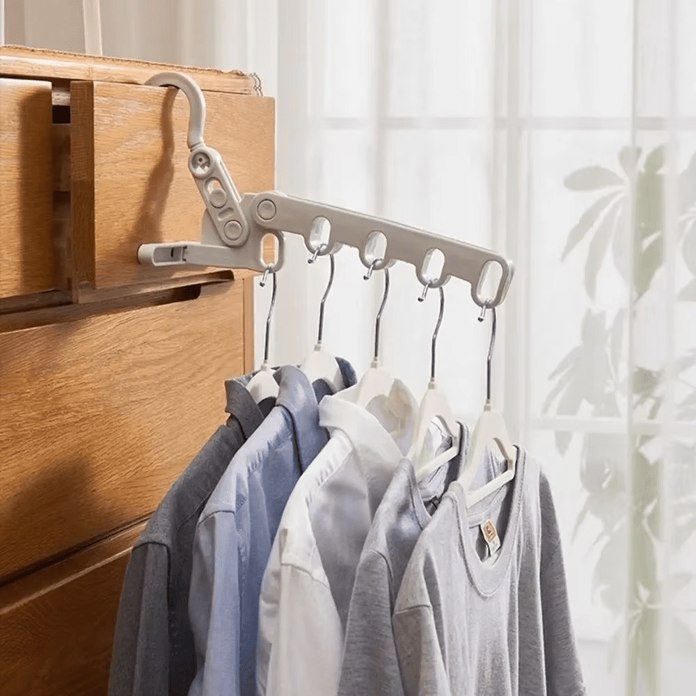5 Hole Folding Clothes Hanger Hanging Rack Stand Heavy Duty With Clips Organizer For Babies Wall Stick Rod Support Travel Hooks Hotel